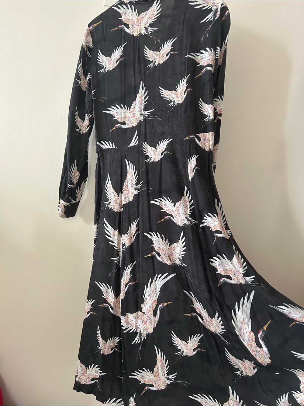 Black Maxi Shirt Dress with White Crane Print (H&M size 8) - Picture 2 of 6